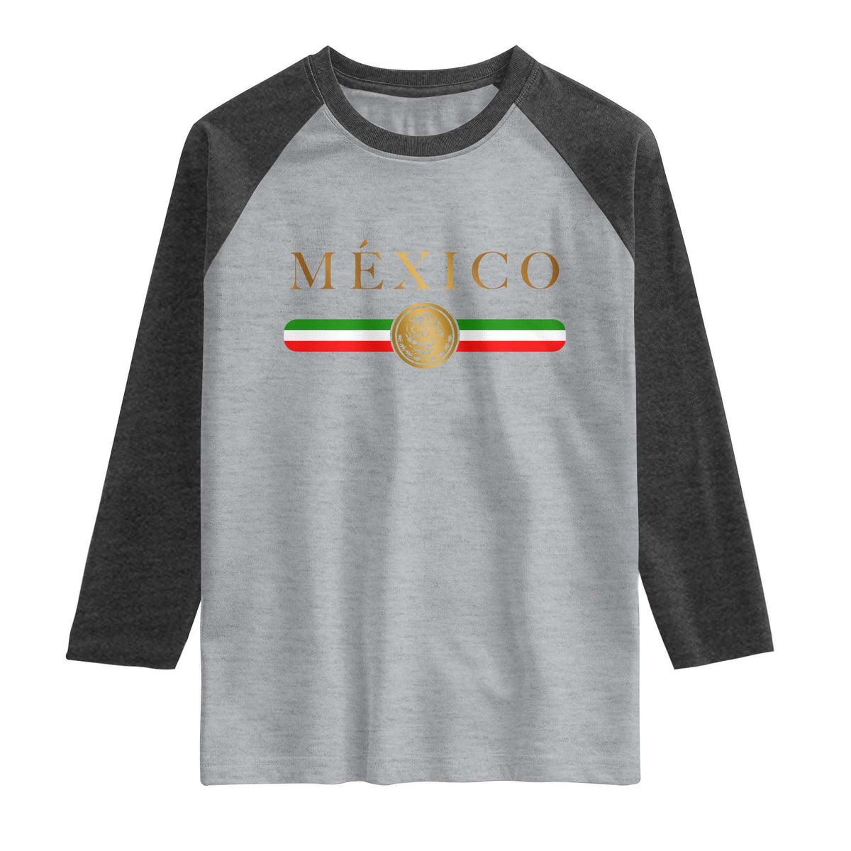 Mexican Heritage Pride Raglan Shirt Mexico Vintage Flag Coat of Arms Graphic