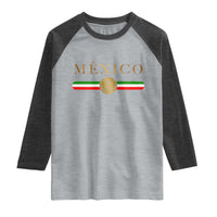 Mexican Heritage Pride Raglan Shirt Mexico Vintage Flag Coat of Arms Graphic