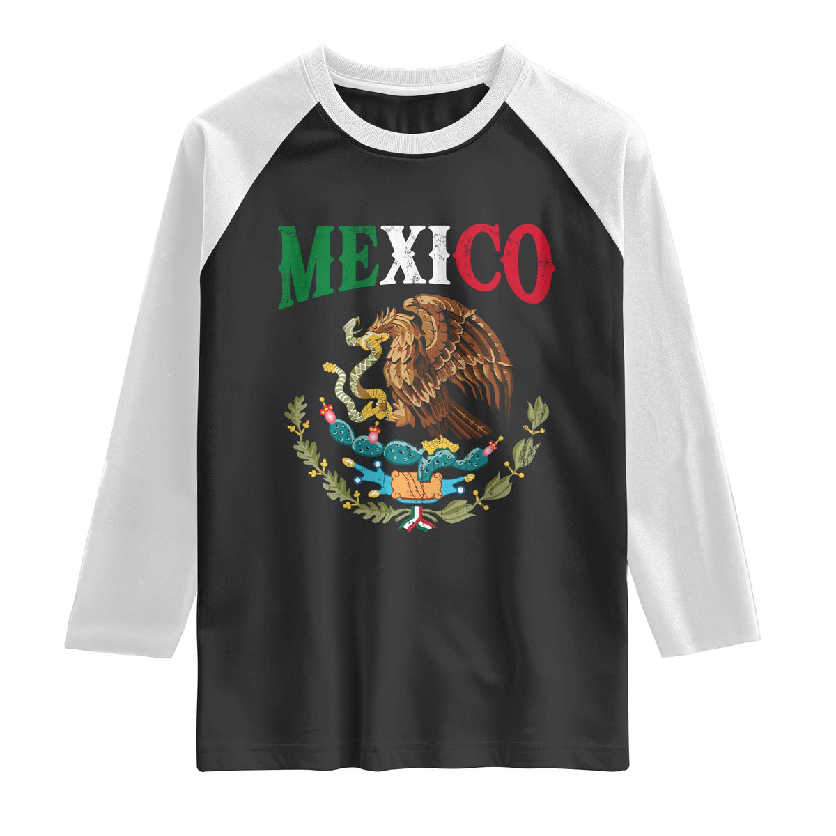 Mexican Coat Of Arms Mexico Vintage Flag Raglan Shirt