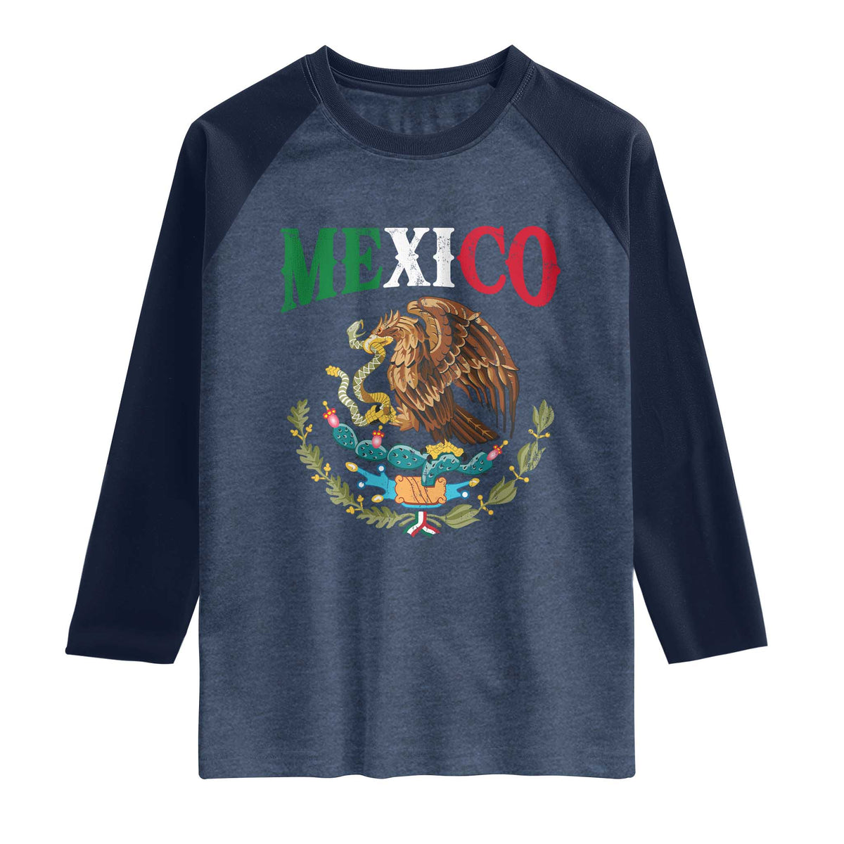 Mexican Coat Of Arms Mexico Vintage Flag Raglan Shirt