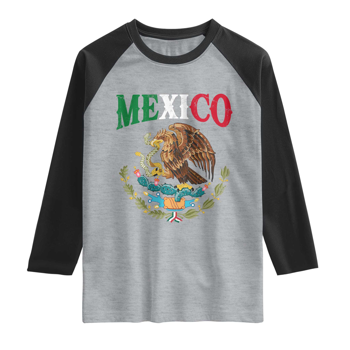 Mexican Coat Of Arms Mexico Vintage Flag Raglan Shirt