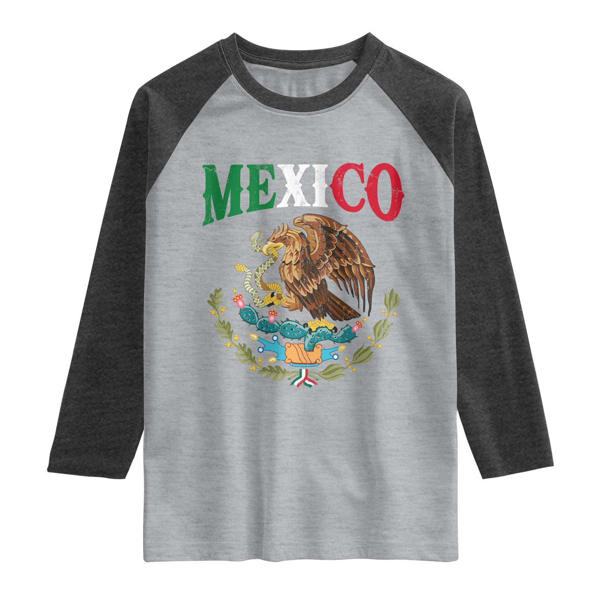 Mexican Coat Of Arms Mexico Vintage Flag Raglan Shirt