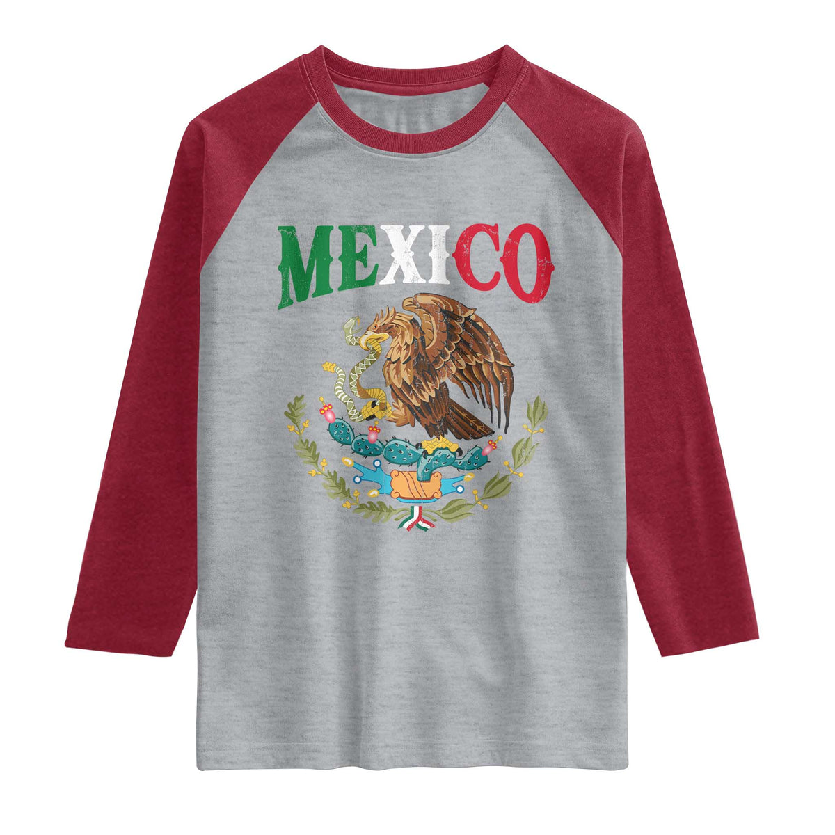 Mexican Coat Of Arms Mexico Vintage Flag Raglan Shirt