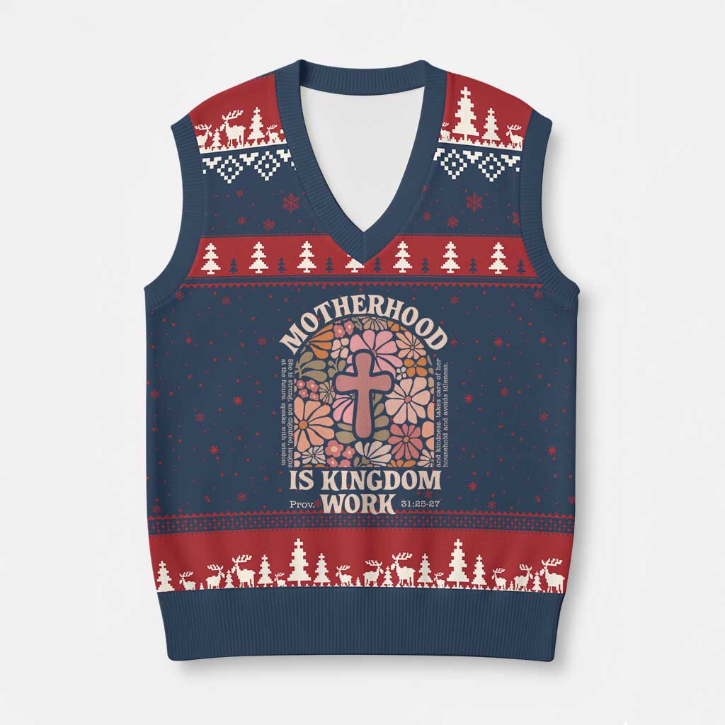 Christian Mom V-Neck Knit Sweater Vest Motherhood Is Kingdom Work Floral Mother's Day