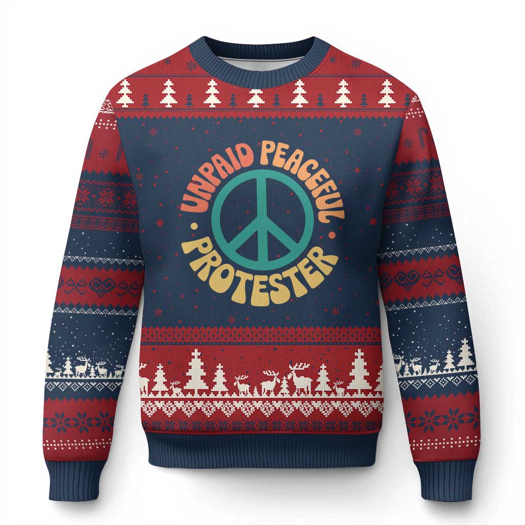 Unpaid Peaceful Protester Ugly Christmas Sweater Social Justice Floral Peace Sign