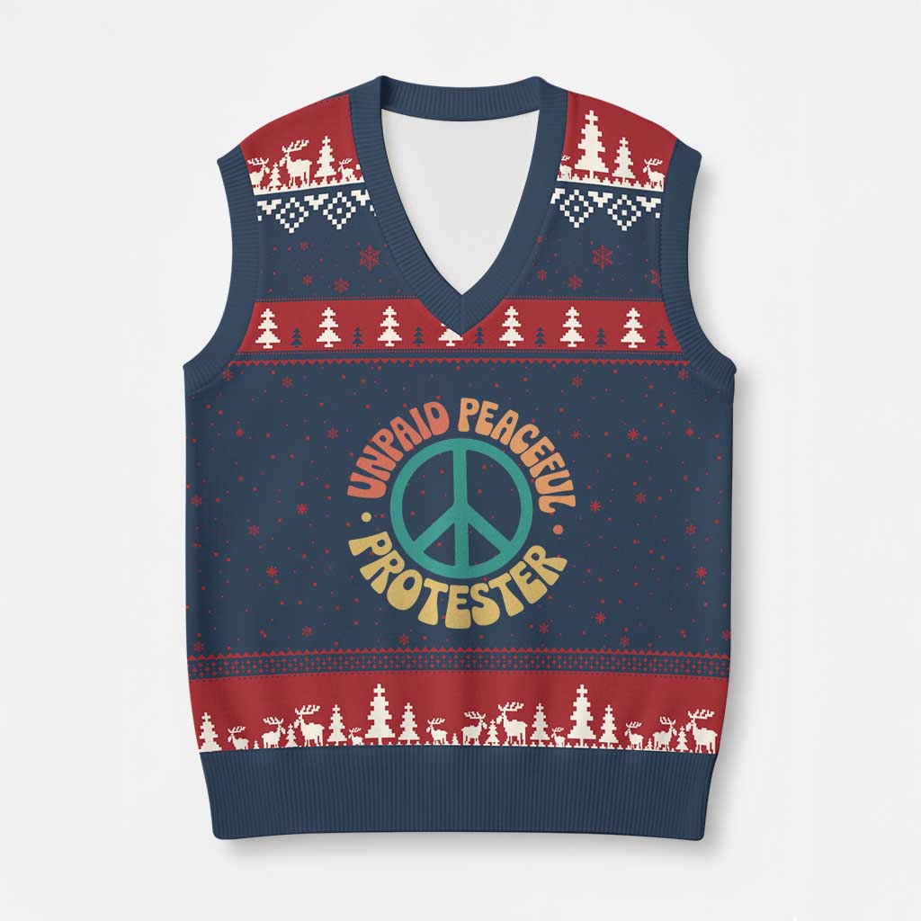 Unpaid Peaceful Protester V-Neck Knit Sweater Vest Social Justice Floral Peace Sign