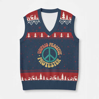 Unpaid Peaceful Protester V-Neck Knit Sweater Vest Social Justice Floral Peace Sign