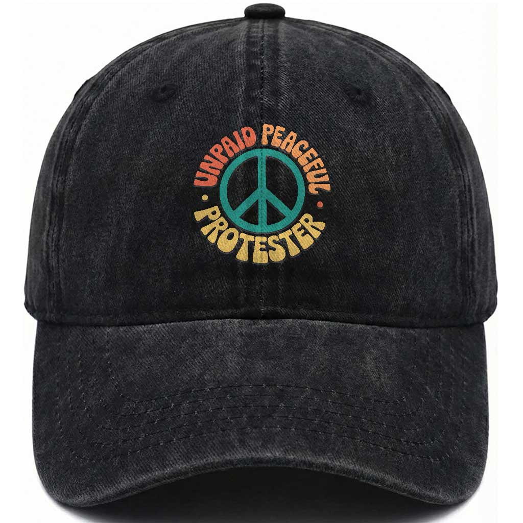 Unpaid Peaceful Protester Washed Cotton Baseball Cap Social Justice Floral Peace Sign