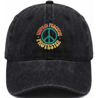 Unpaid Peaceful Protester Washed Cotton Baseball Cap Social Justice Floral Peace Sign