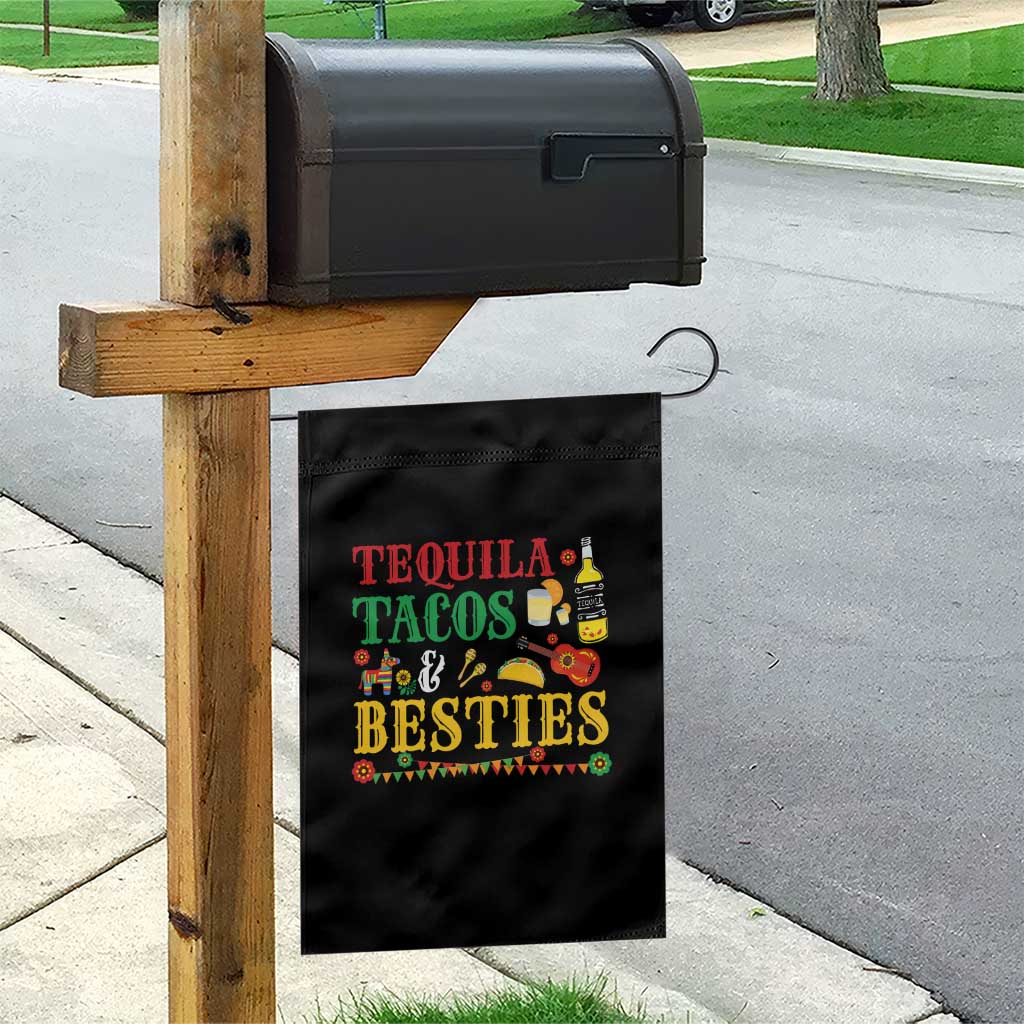 Tequila Tacos And Besties Garden Flag Funny Mexican Fiesta Cinco De Mayo