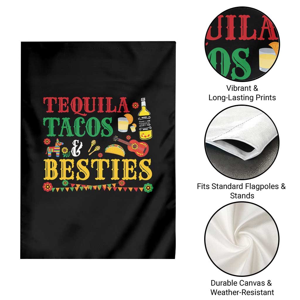 Tequila Tacos And Besties Garden Flag Funny Mexican Fiesta Cinco De Mayo