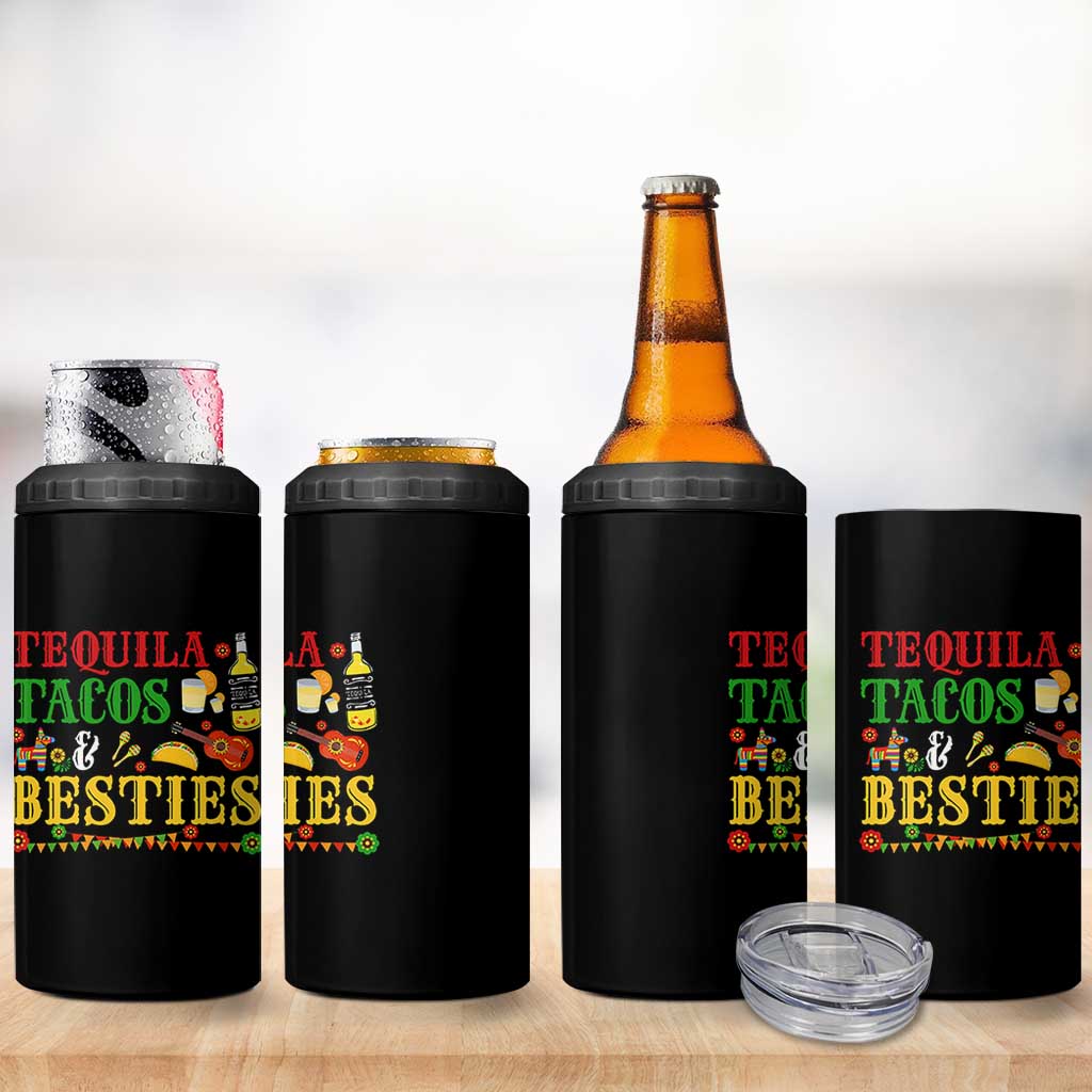 Tequila Tacos And Besties 4 in 1 Can Cooler Tumbler Funny Mexican Fiesta Cinco De Mayo
