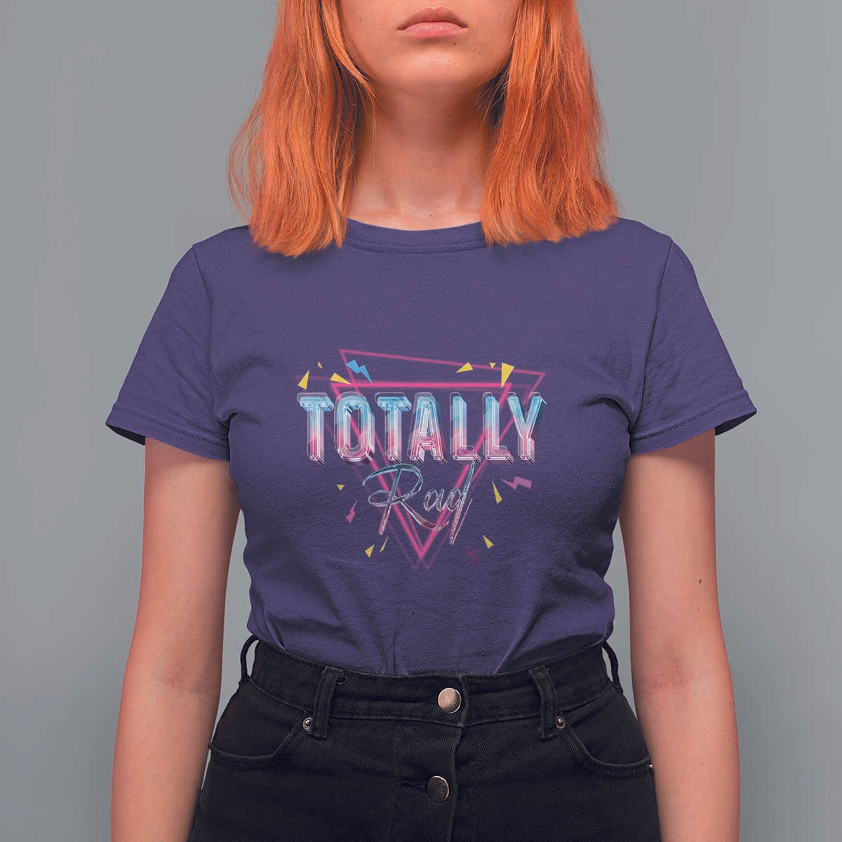80s T Shirt For Women Totally Rad Neon Vaporware Triangle - Wonder Print Shop