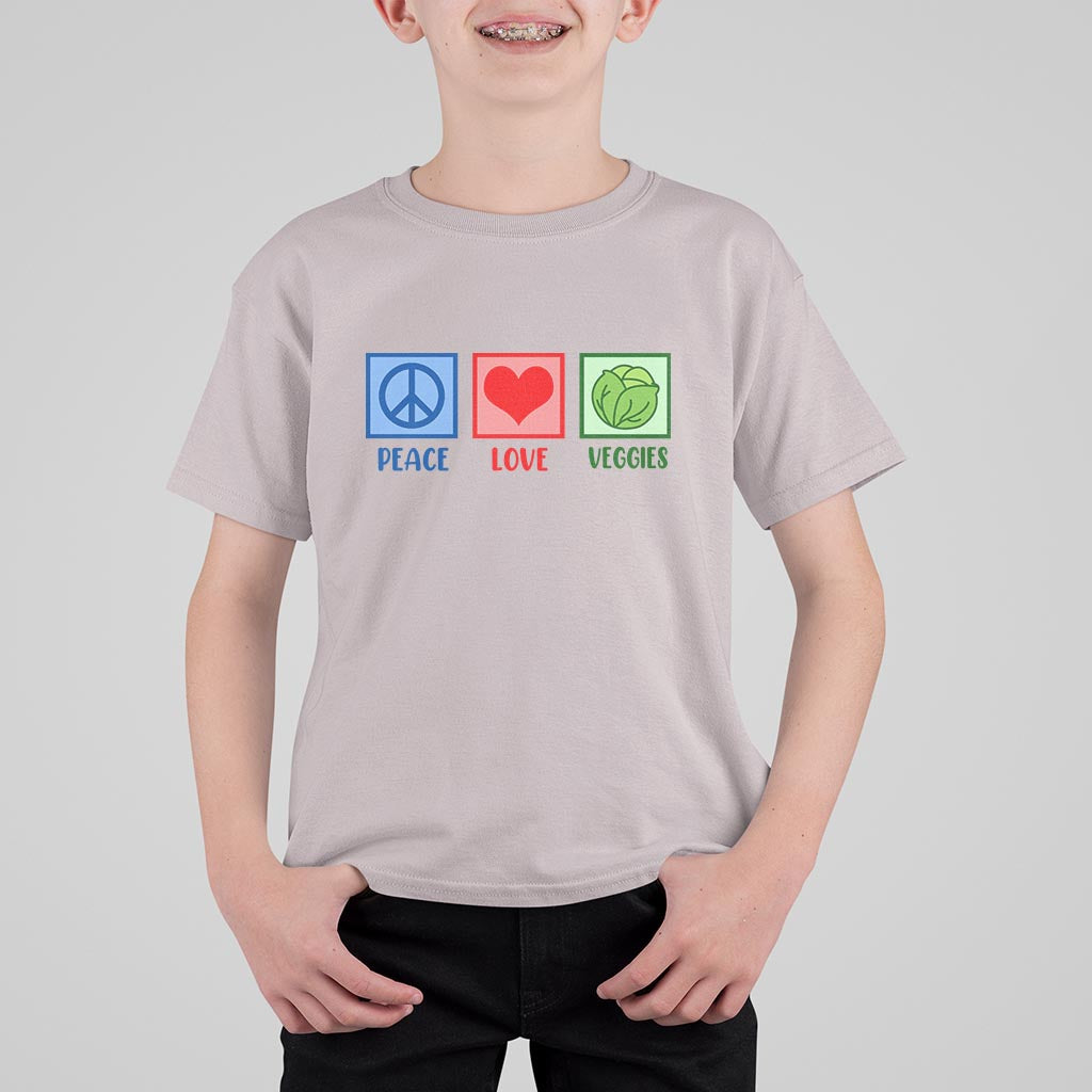 Peace Love Veggies T Shirt For Kid Vegetables Themed Funny Vegan Food - Wonder Print Shop