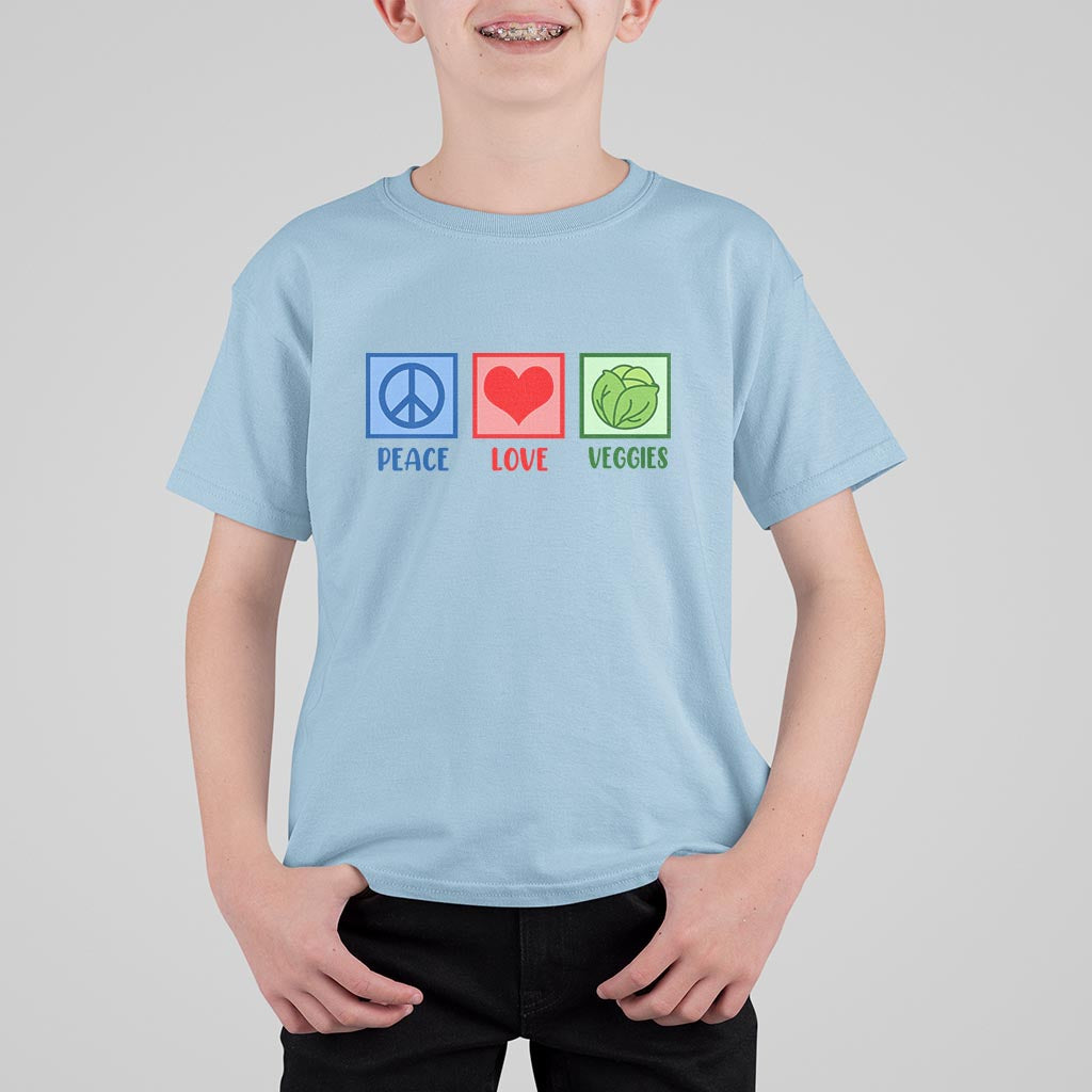 Peace Love Veggies T Shirt For Kid Vegetables Themed Funny Vegan Food - Wonder Print Shop