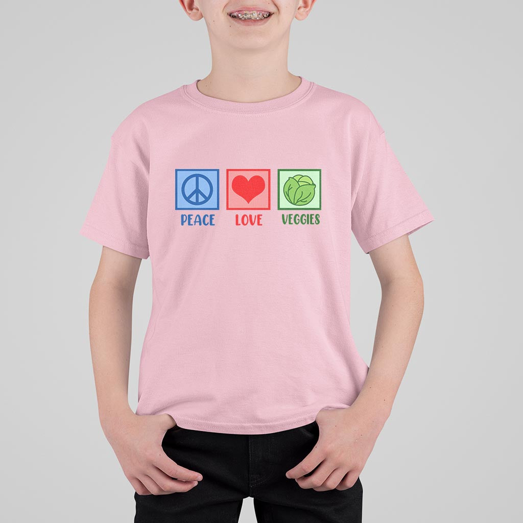 Peace Love Veggies T Shirt For Kid Vegetables Themed Funny Vegan Food - Wonder Print Shop