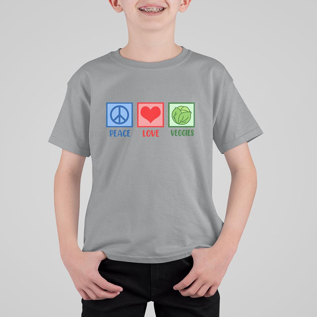 Peace Love Veggies T Shirt For Kid Vegetables Themed Funny Vegan Food - Wonder Print Shop