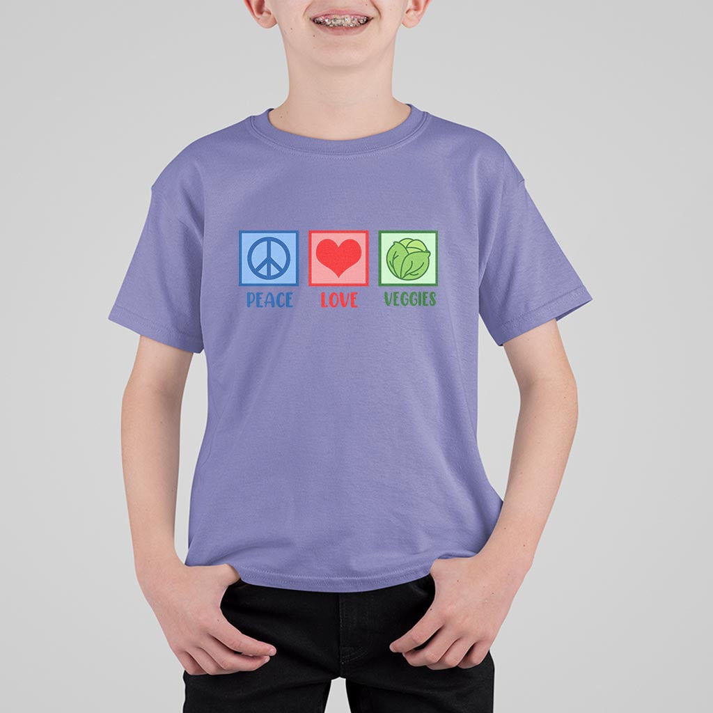 Peace Love Veggies T Shirt For Kid Vegetables Themed Funny Vegan Food - Wonder Print Shop