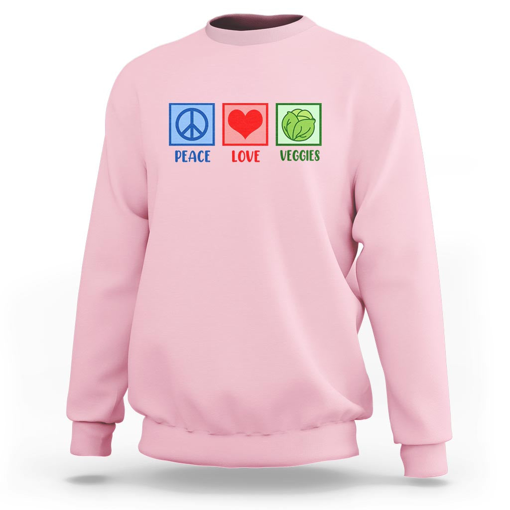Peace Love Veggies Sweatshirt Vegetables Themed Funny Vegan Food - Wonder Print Shop