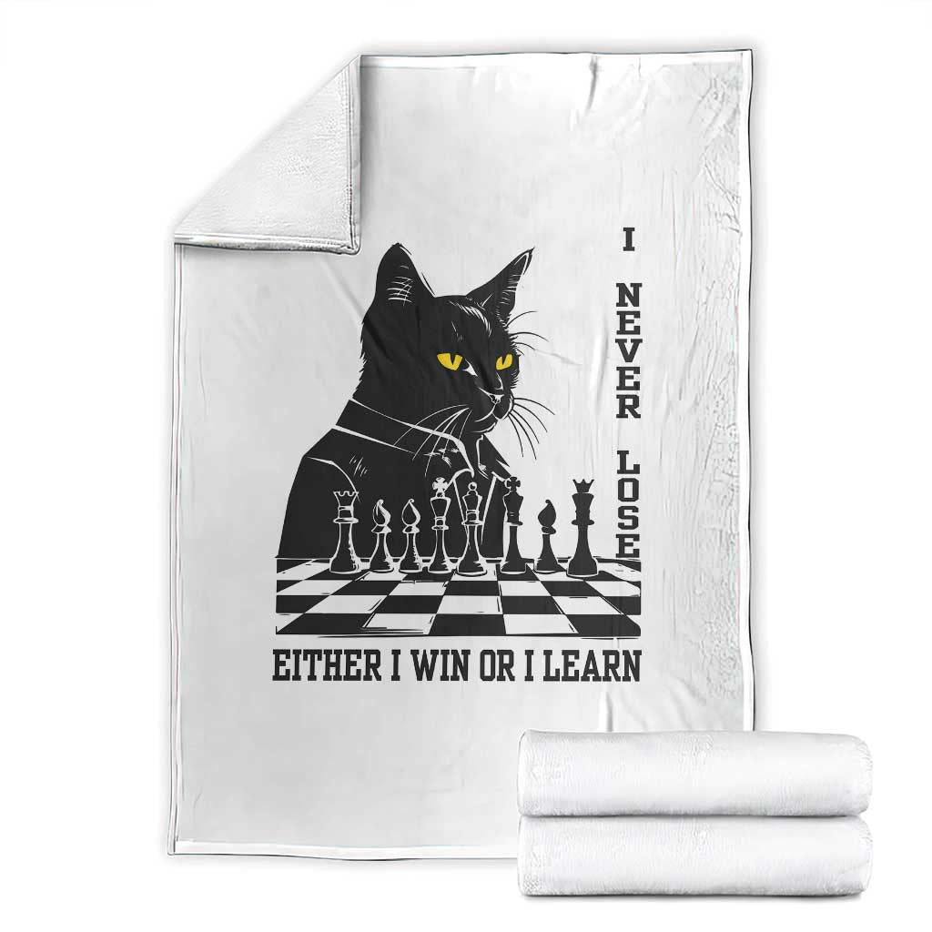 Chess Lover Throw Blanket I Never Lose Either I Win Or I Learn Elegant Cool Cat