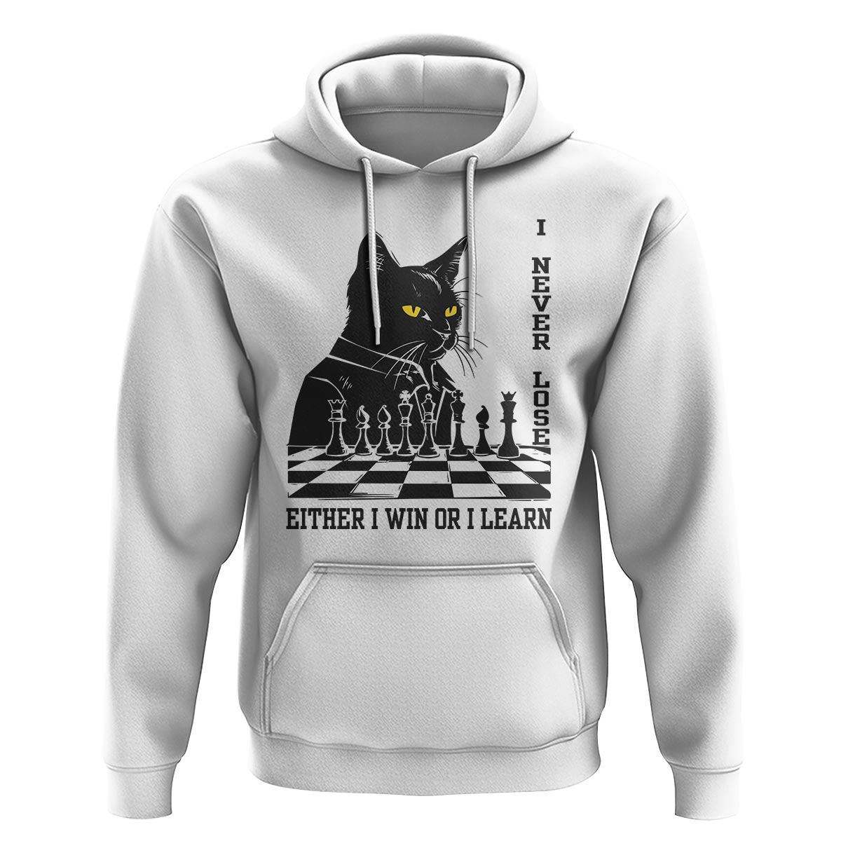 Chess Lover Hoodie I Never Lose Either I Win Or I Learn Elegant Cool Cat - Wonder Print Shop