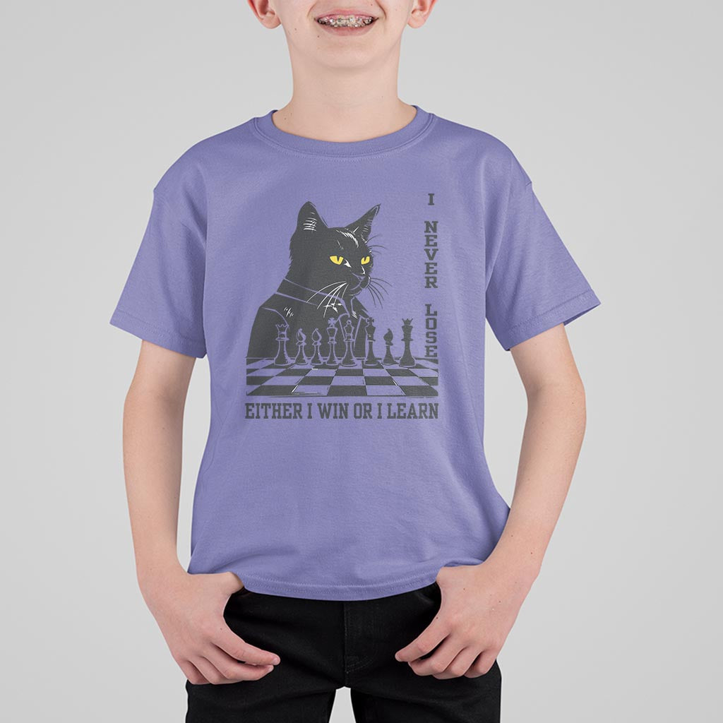 Chess Lover T Shirt For Kid I Never Lose Either I Win Or I Learn Elegant Cool Cat - Wonder Print Shop