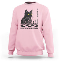 Chess Lover Sweatshirt I Never Lose Either I Win Or I Learn Elegant Cool Cat - Wonder Print Shop