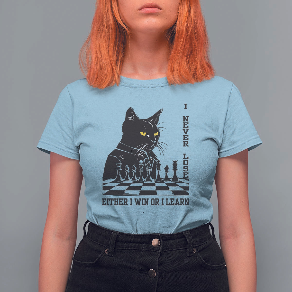 Chess Lover T Shirt For Women I Never Lose Either I Win Or I Learn Elegant Cool Cat - Wonder Print Shop