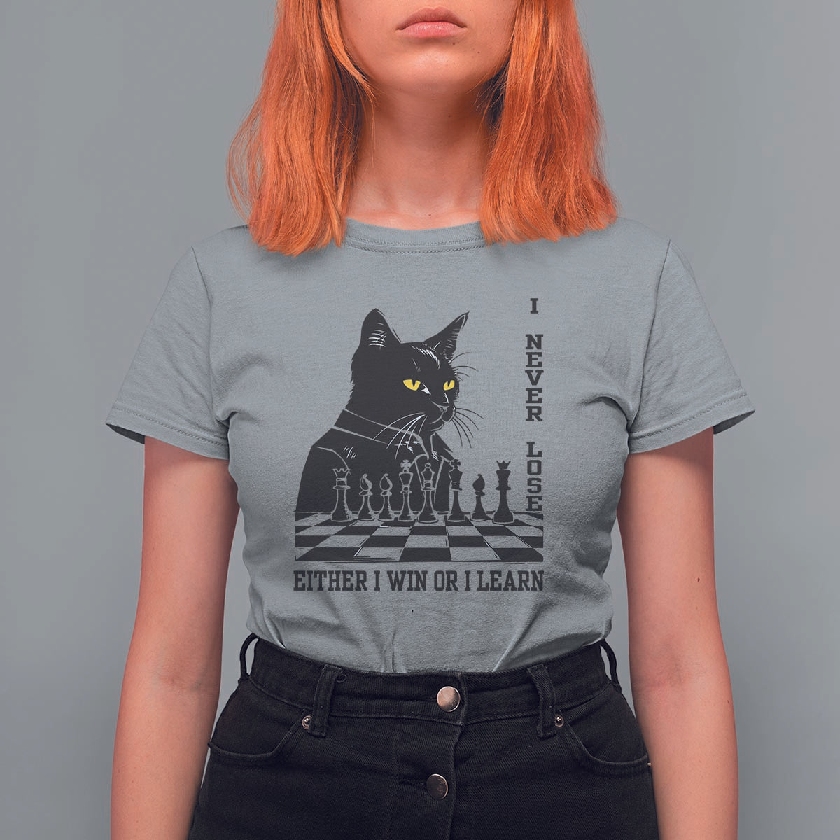 Chess Lover T Shirt For Women I Never Lose Either I Win Or I Learn Elegant Cool Cat - Wonder Print Shop