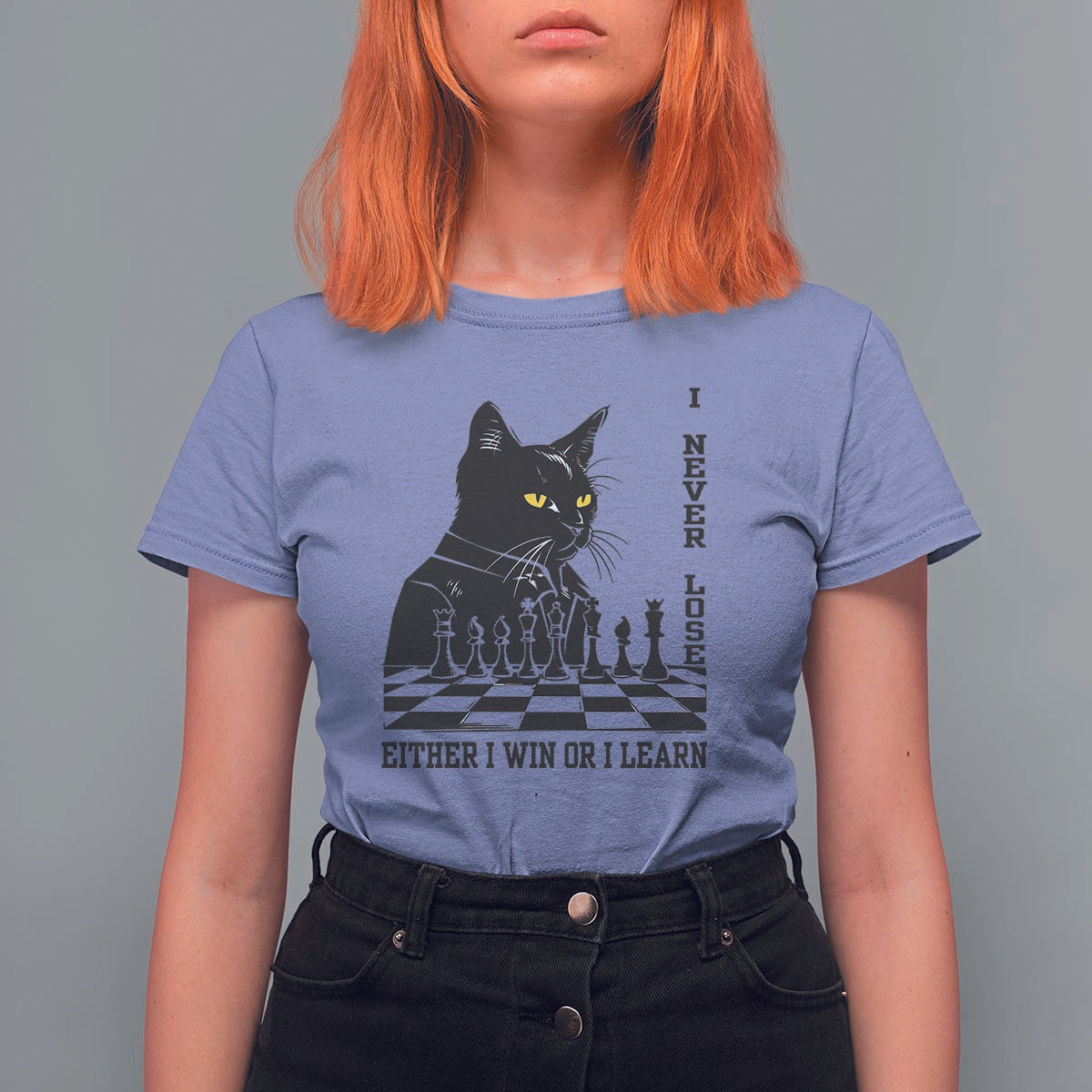 Chess Lover T Shirt For Women I Never Lose Either I Win Or I Learn Elegant Cool Cat - Wonder Print Shop