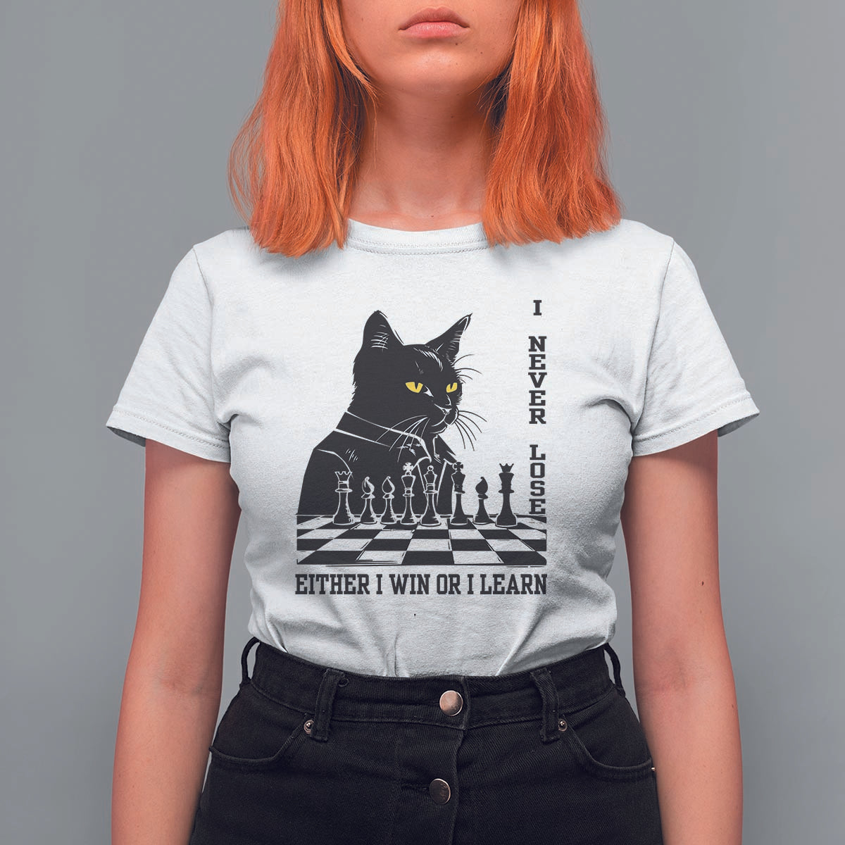 Chess Lover T Shirt For Women I Never Lose Either I Win Or I Learn Elegant Cool Cat - Wonder Print Shop