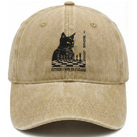 Chess Lover Washed Cotton Baseball Cap I Never Lose Either I Win Or I Learn Elegant Cool Cat