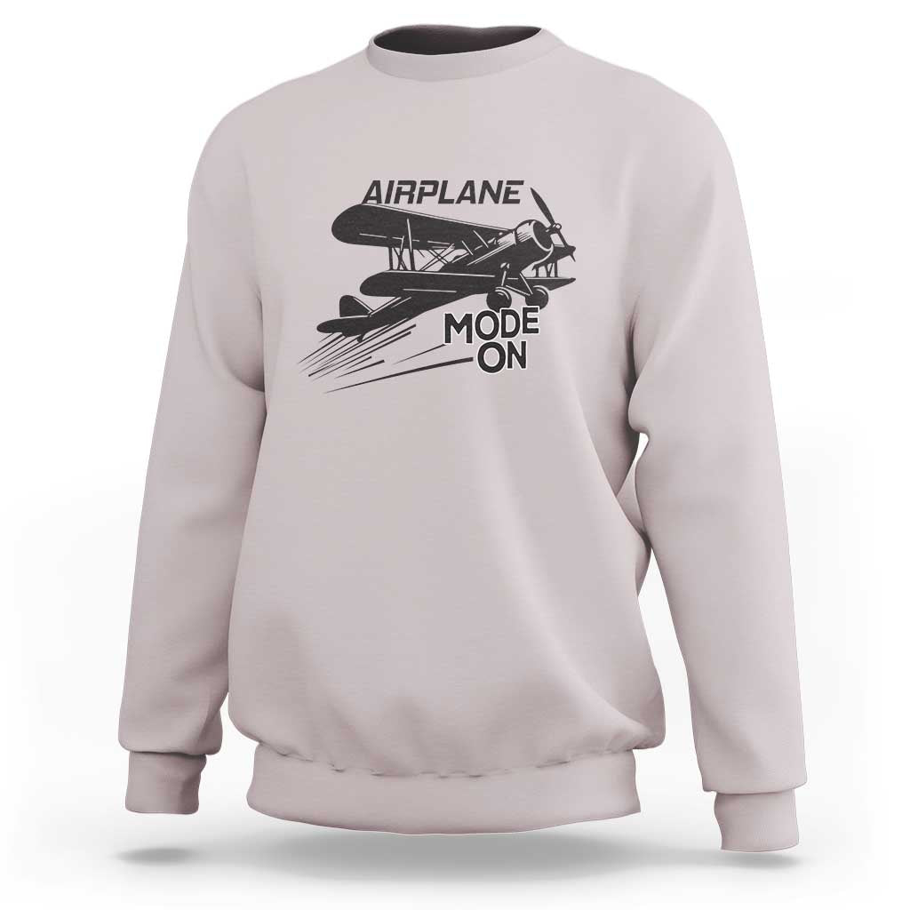 Funny Biplane Sweatshirt Airplane Mode On Flying Pilots - Wonder Print Shop