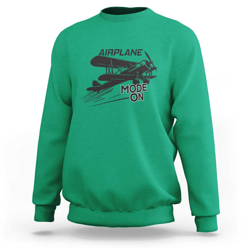 Funny Biplane Sweatshirt Airplane Mode On Flying Pilots - Wonder Print Shop