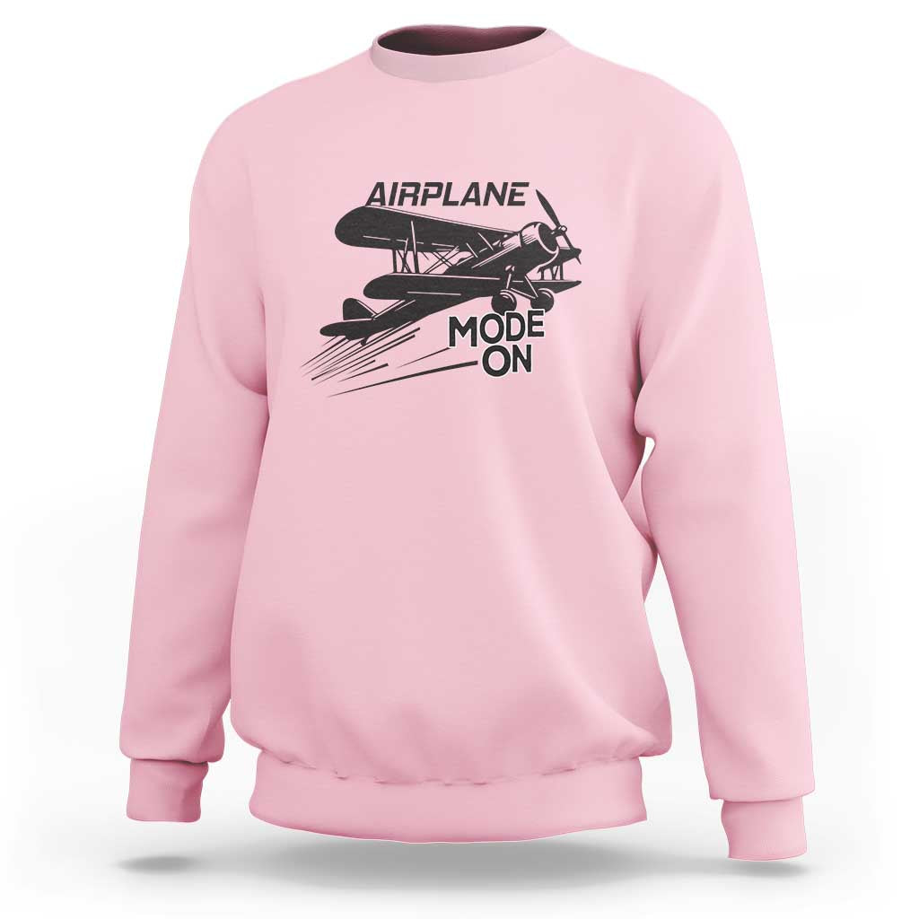 Funny Biplane Sweatshirt Airplane Mode On Flying Pilots - Wonder Print Shop