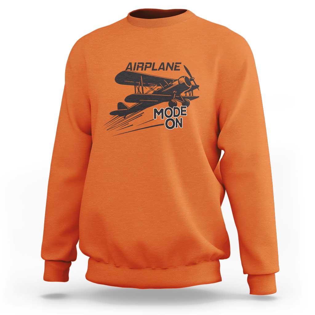 Funny Biplane Sweatshirt Airplane Mode On Flying Pilots - Wonder Print Shop
