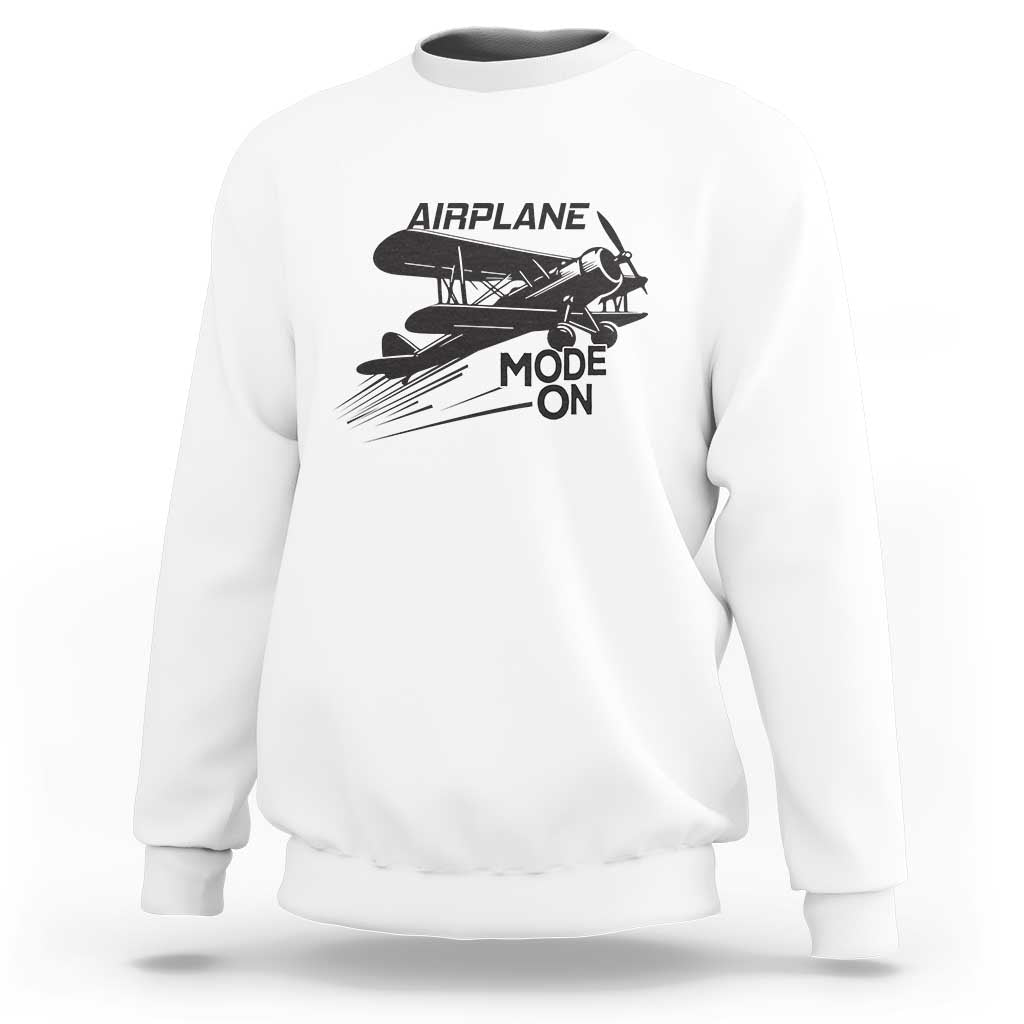 Funny Biplane Sweatshirt Airplane Mode On Flying Pilots - Wonder Print Shop