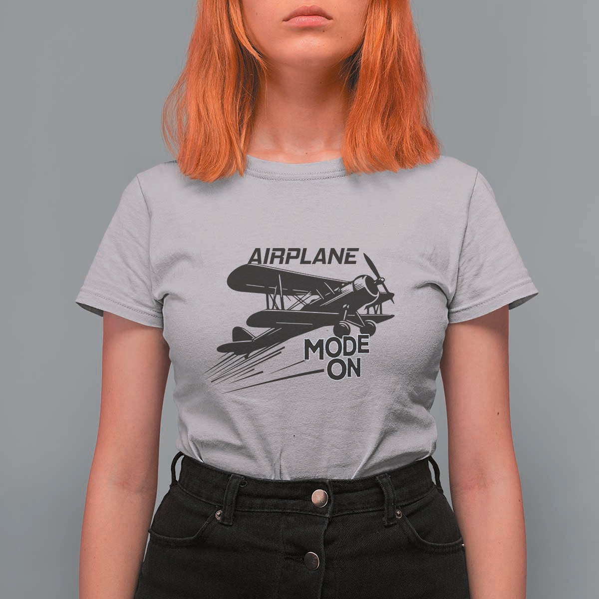 Funny Biplane T Shirt For Women Airplane Mode On Flying Pilots - Wonder Print Shop