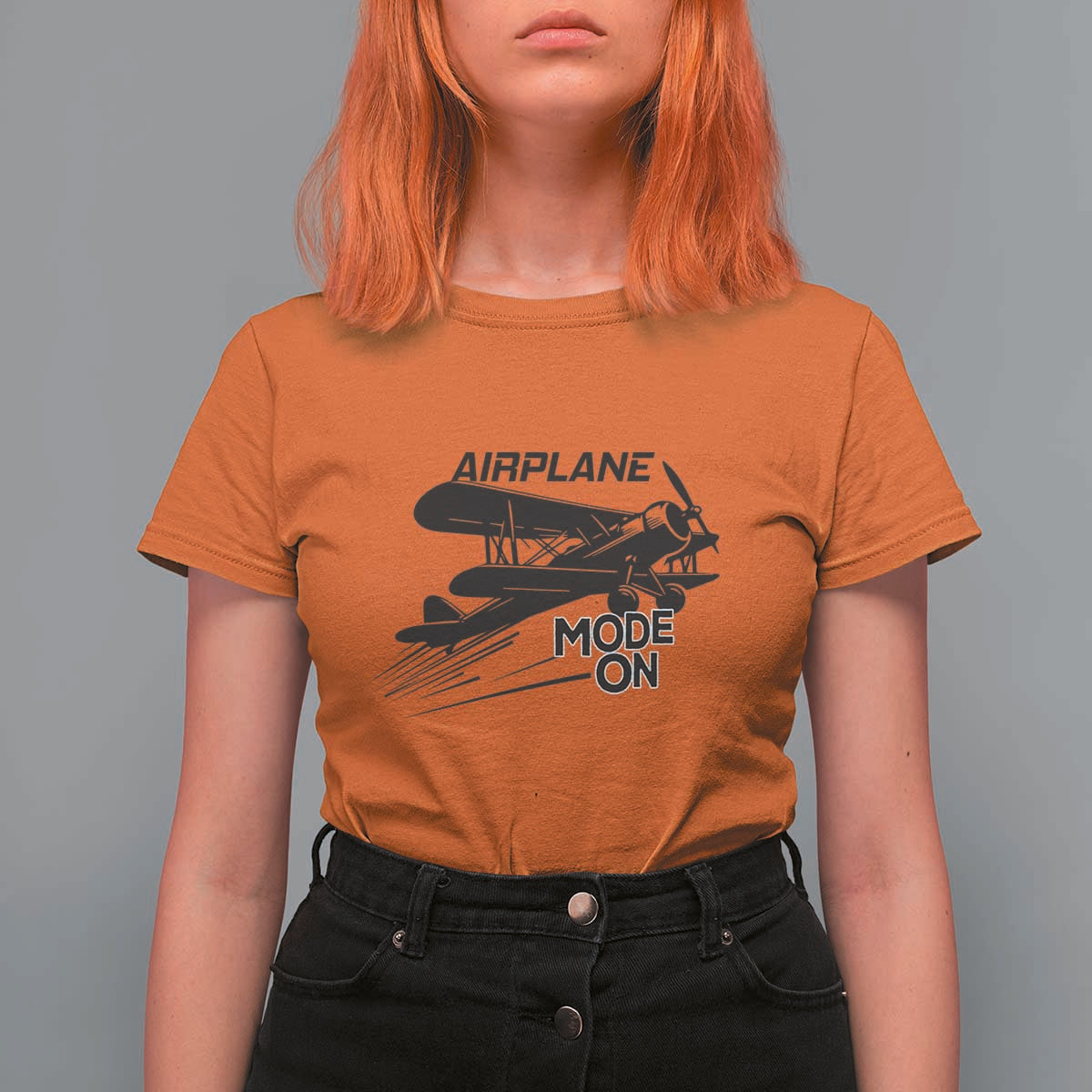 Funny Biplane T Shirt For Women Airplane Mode On Flying Pilots - Wonder Print Shop