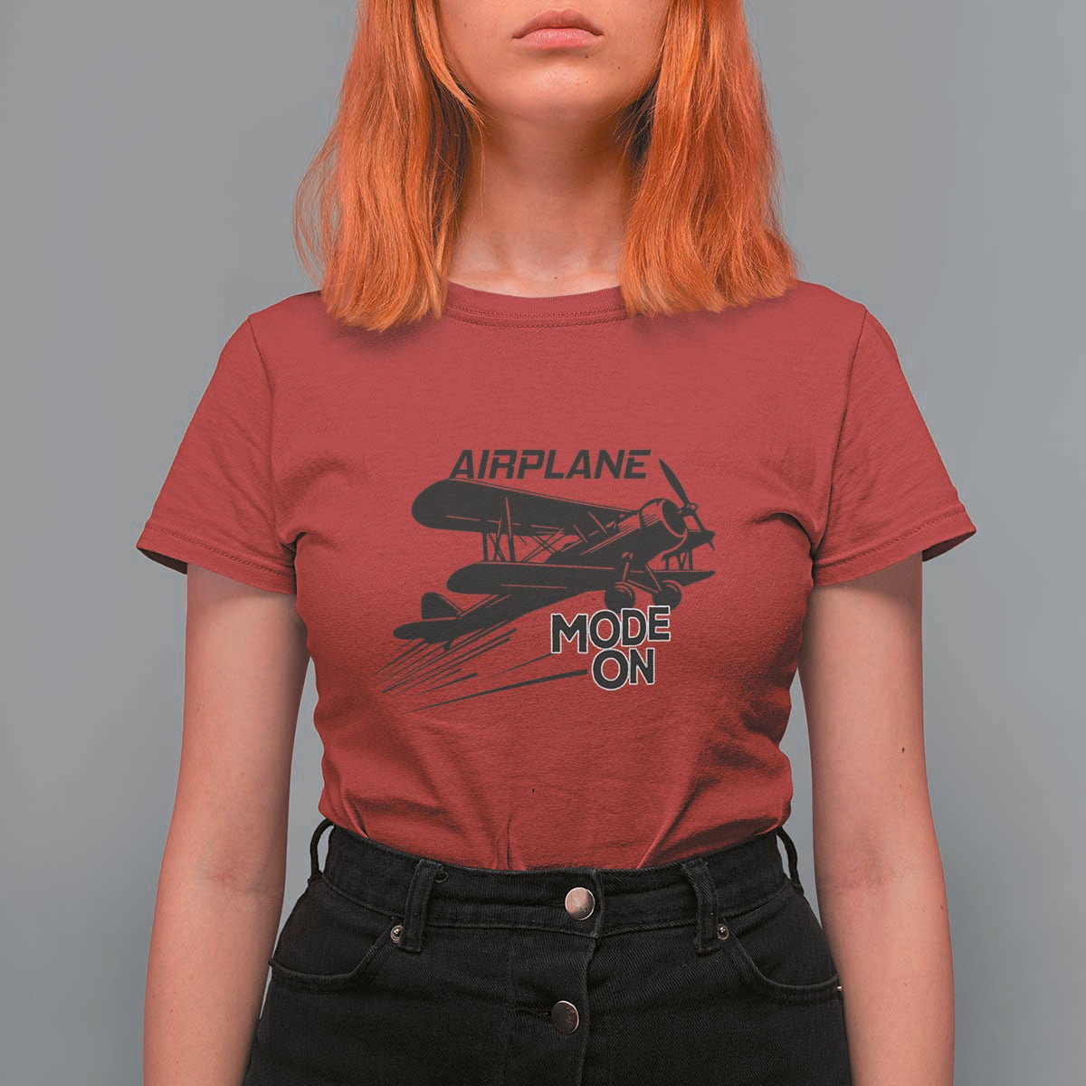 Funny Biplane T Shirt For Women Airplane Mode On Flying Pilots - Wonder Print Shop