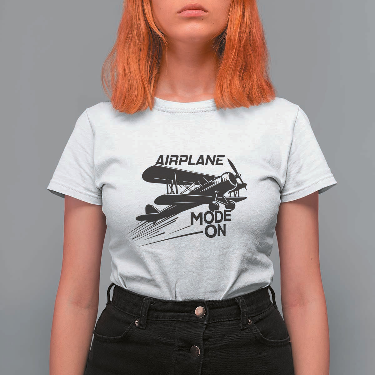 Funny Biplane T Shirt For Women Airplane Mode On Flying Pilots - Wonder Print Shop