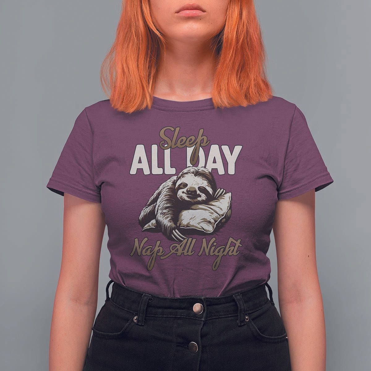 Funny Sloth T Shirt For Women Sleep All Day Nap All Night Sleep Napping Cute - Wonder Print Shop