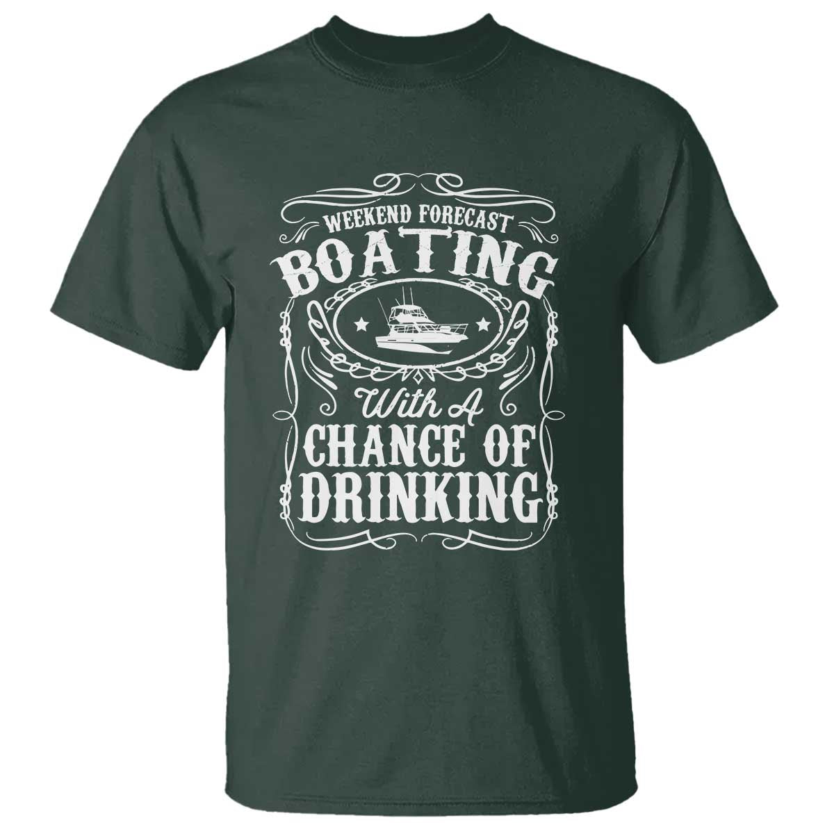 Funny Weekend Forecast Boating With A Chance Of Drinking T Shirt Pontoon Boat Captain - Wonder Print Shop