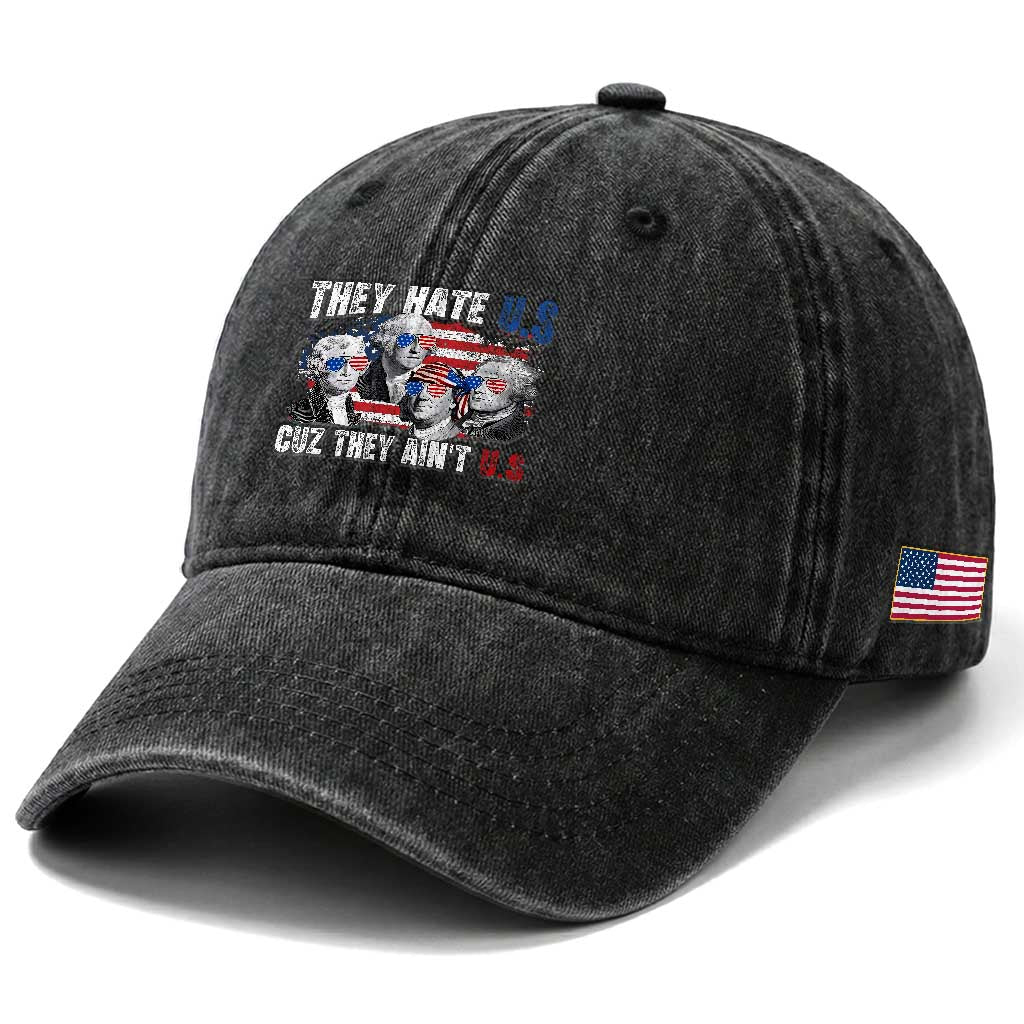 Funny They Hate Us Cuz They Ain't Us Washed Cotton Baseball Cap Founding Fathers 4th of July American Flag