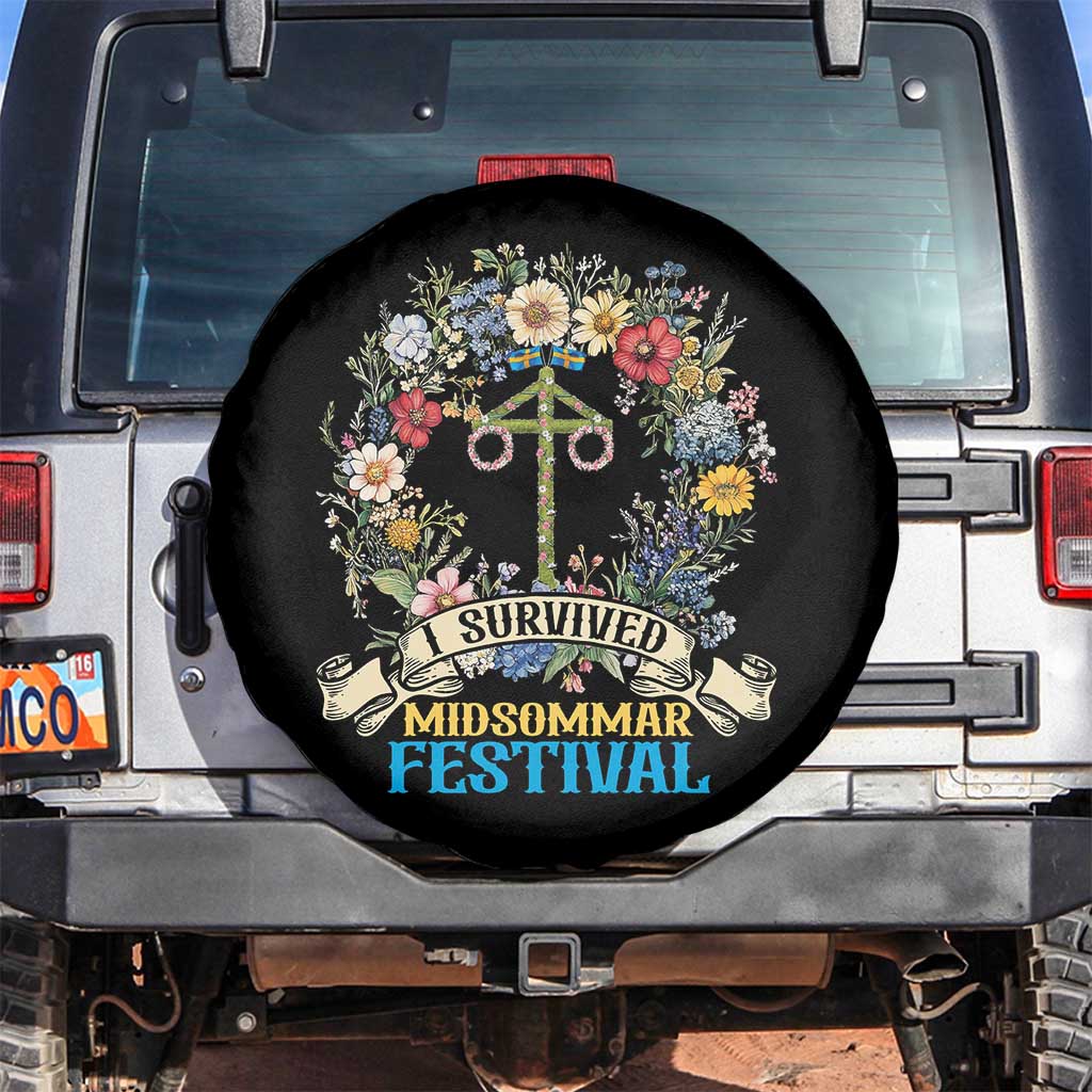 Funny I Survived Midsommar Festival Spare Tire Cover Sweden Summer Festival Maypole