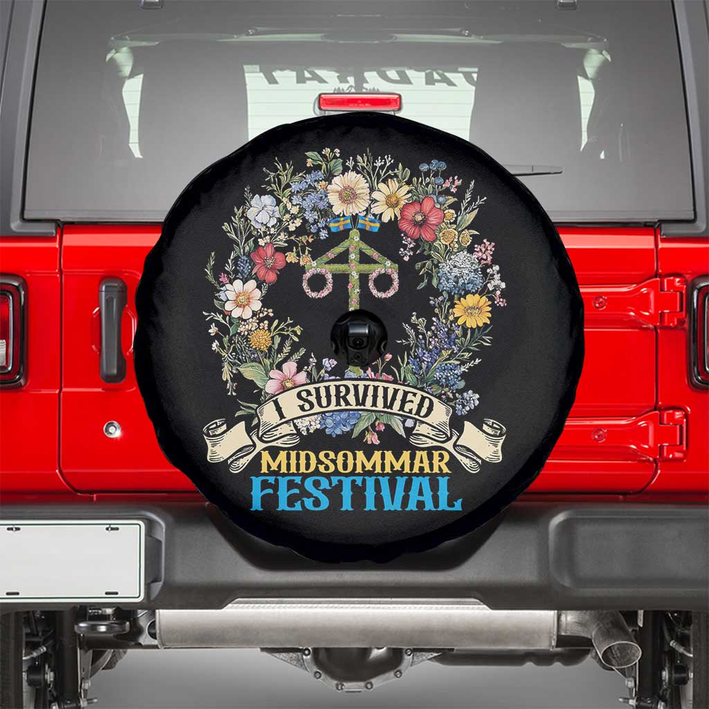 Funny I Survived Midsommar Festival Spare Tire Cover Sweden Summer Festival Maypole
