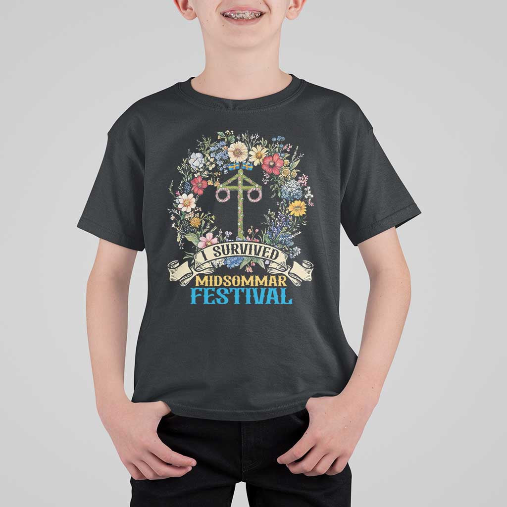 Funny I Survived Midsommar Festival T Shirt For Kid Sweden Summer Festival Maypole