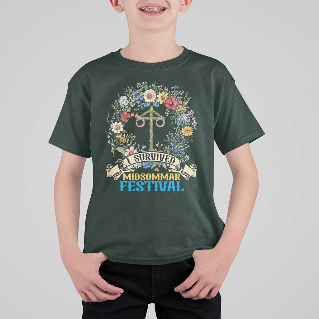 Funny I Survived Midsommar Festival T Shirt For Kid Sweden Summer Festival Maypole