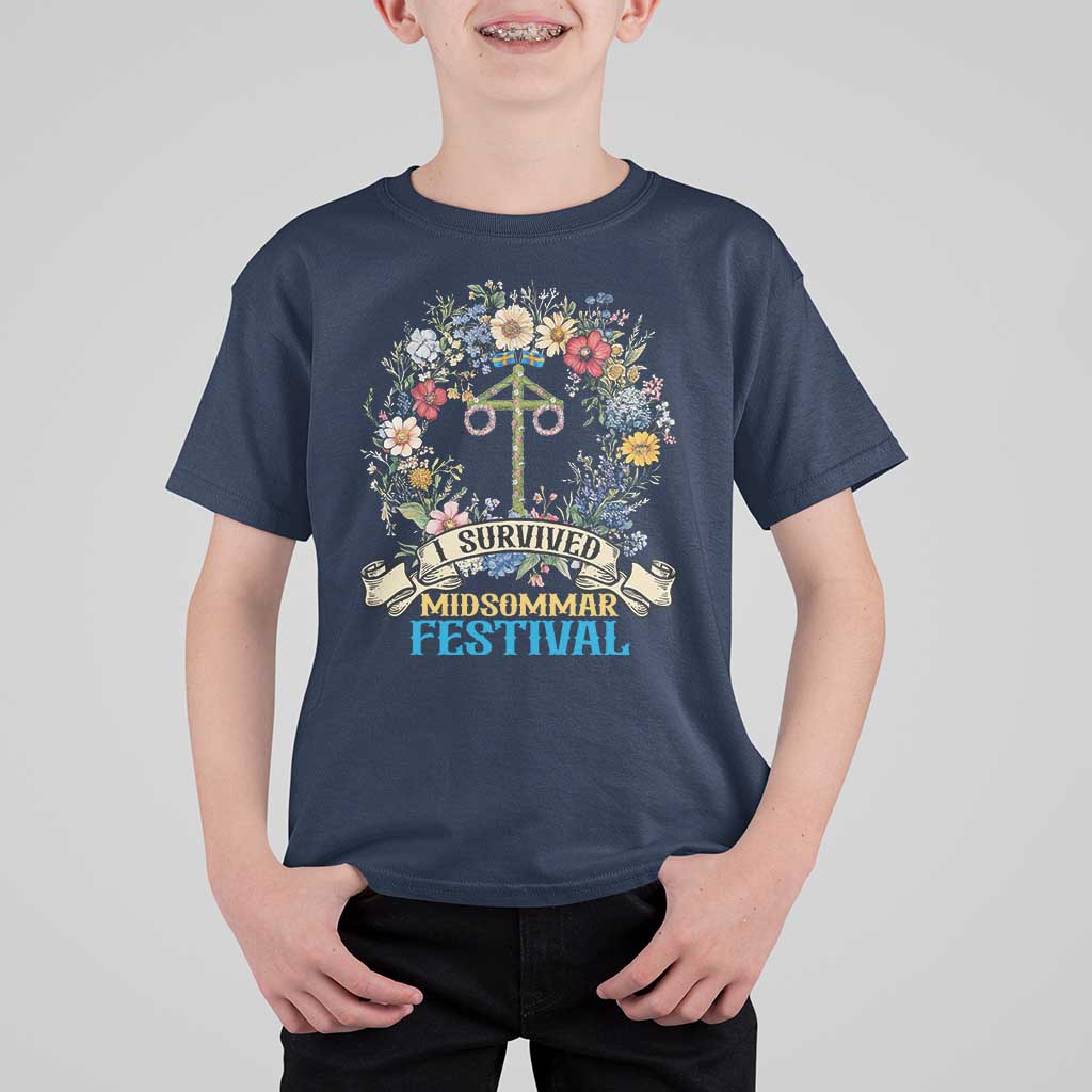 Funny I Survived Midsommar Festival T Shirt For Kid Sweden Summer Festival Maypole