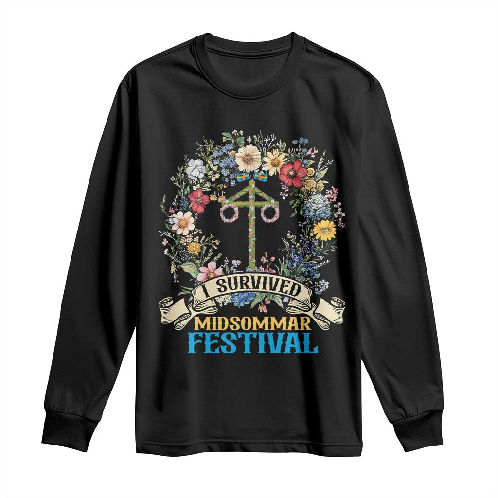 Funny I Survived Midsommar Festival Long Sleeve Shirt Sweden Summer Festival Maypole